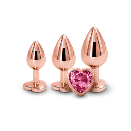 Anal Plugs Rear Assets Trainer Kit – Rose Gold with Pink Heart Gem