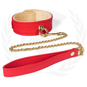 BONDAGE, FETISH & KINK Plush Lined Red PU Collar Chain Leash