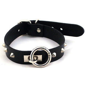 BONDAGE, FETISH & KINK Rouge O-Ring Studded Collar Thinner Blk