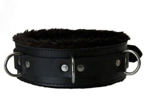 Bondage Gear Strict Leather Premium Fur Lined Locking Collar- XL