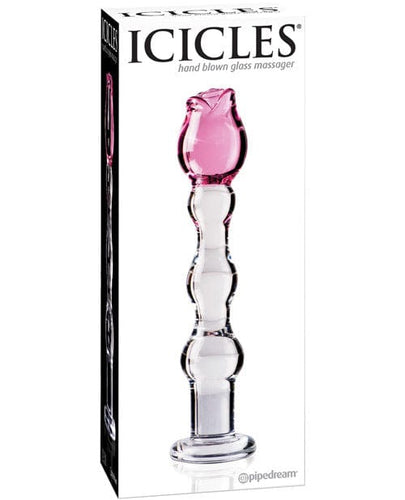 Dildos Icicles No. 12 Hand Blown Glass Massager - Clear w/Rose Tip