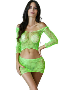 Lingerie & Clothing Seduce sleeve top & skirt set lime green