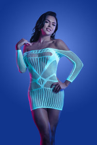 Mini Dress Ascension Long Sleeve Seamless Dress - One Size - White/blue