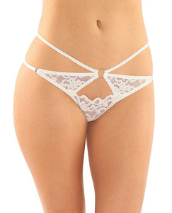 Panties, Thongs & G-Strings Jasmine Strappy Lace Thong – White L/XL with Keyhole Cut-Out