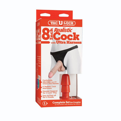 STRAP U Vac-U-Lock 8in Classic Dong w/Ultra Harn